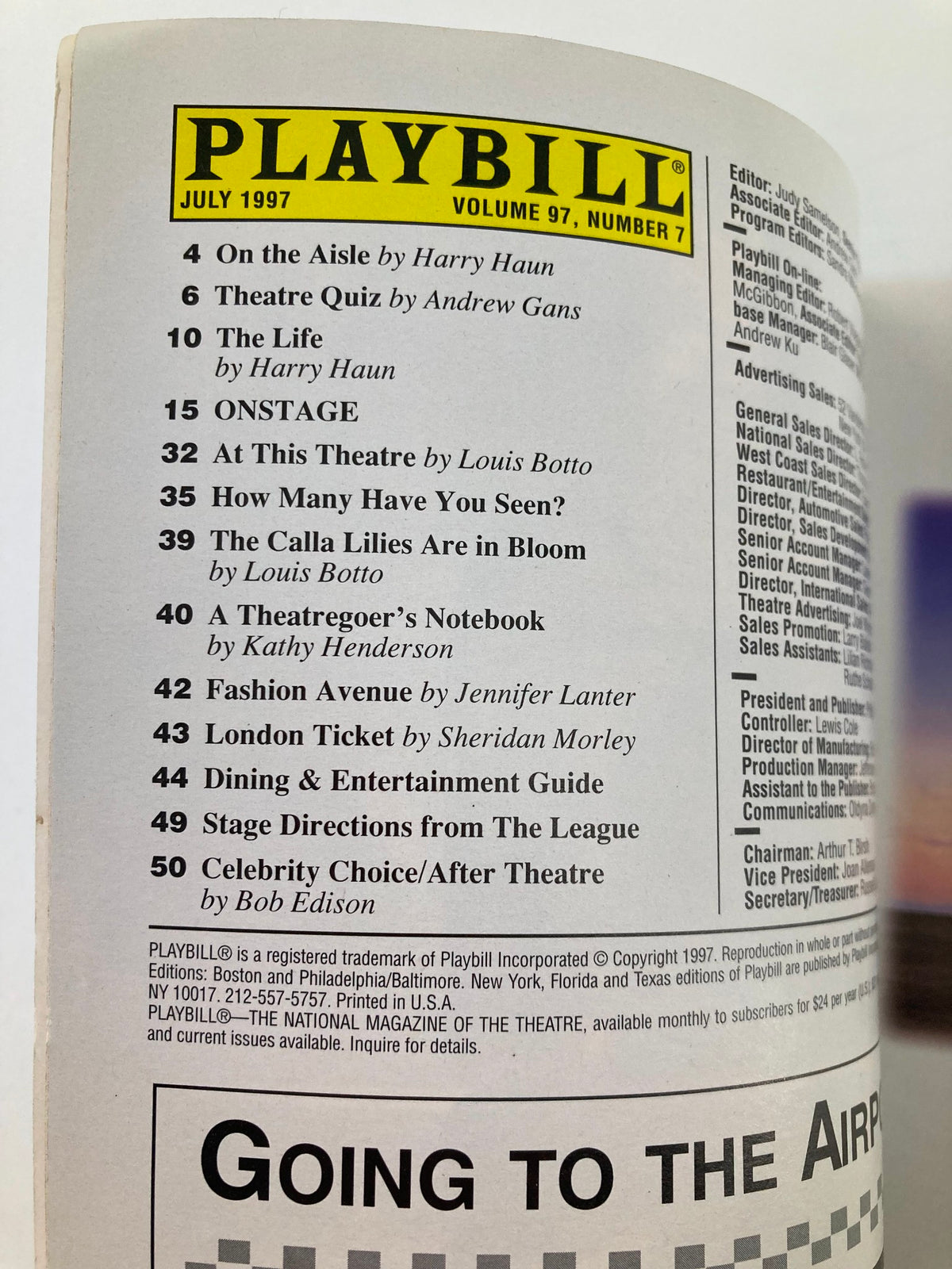 1997 Playbill Union Square featuring a list of performances including On the Aisle and The Life, capturing the essence of theater history.