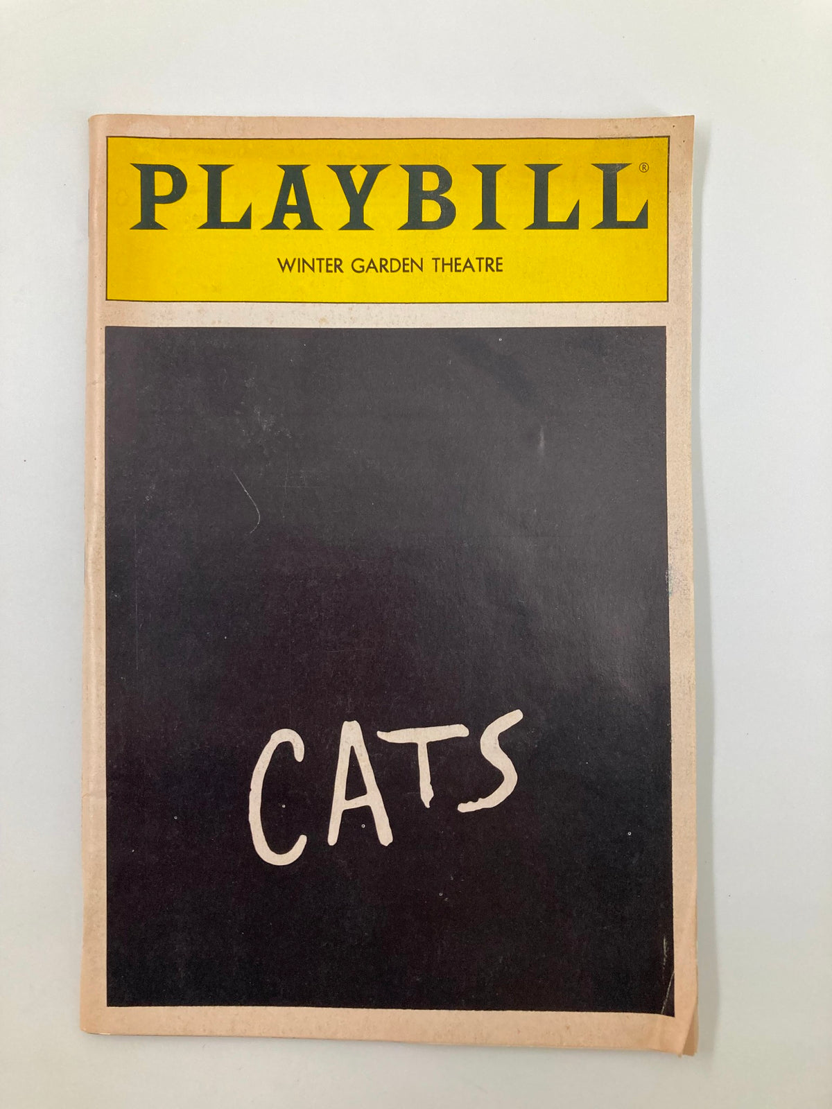 1992 Playbill for Cats at Winter Garden Theatre, featuring the title Cats in prominent white lettering on a black background.