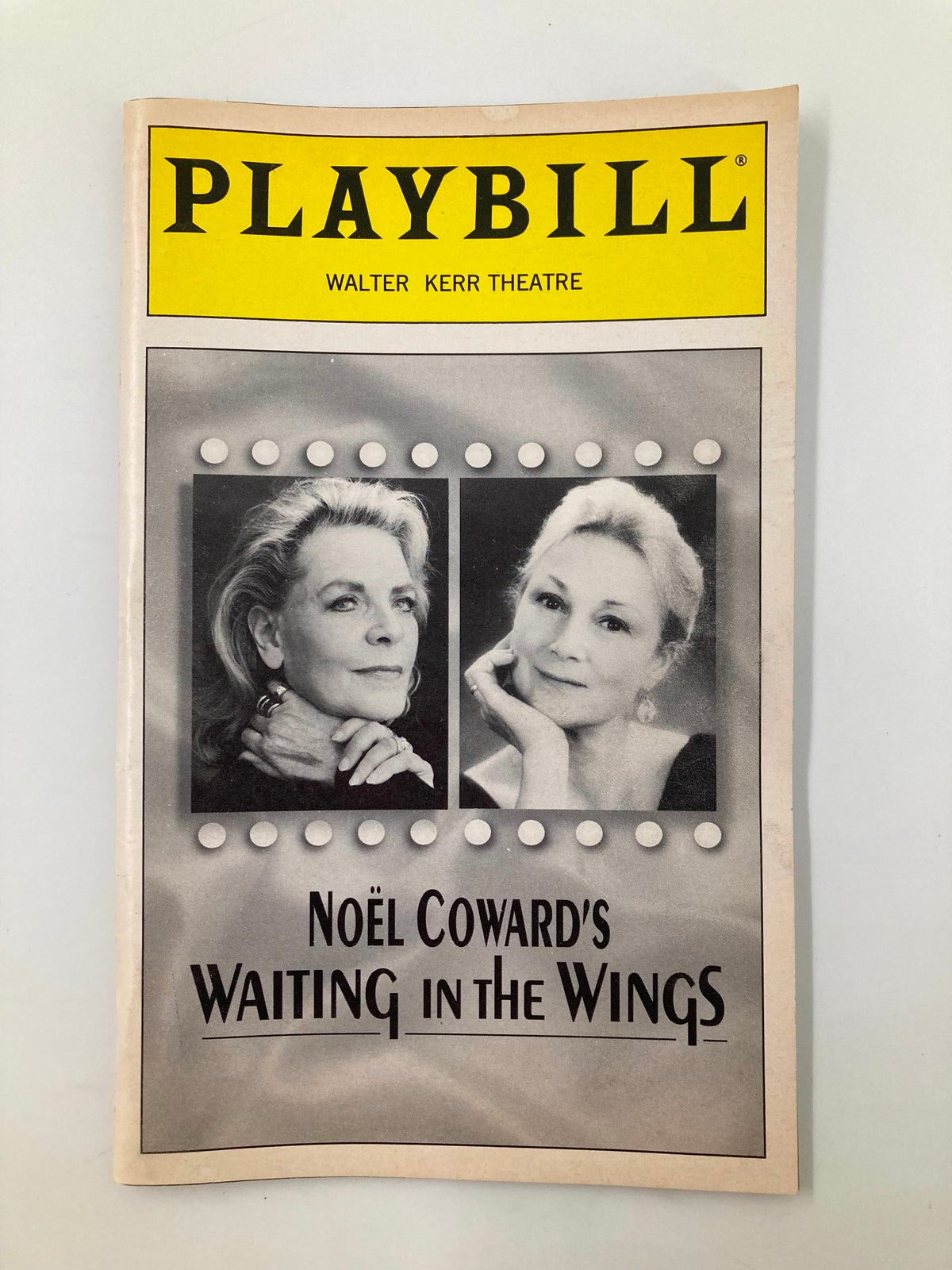 2000 Playbill for Waiting in the Wings featuring Rosemary Harris at the Walter Kerr Theatre, showcasing a striking black and white cover with portraits of the leading actresses.