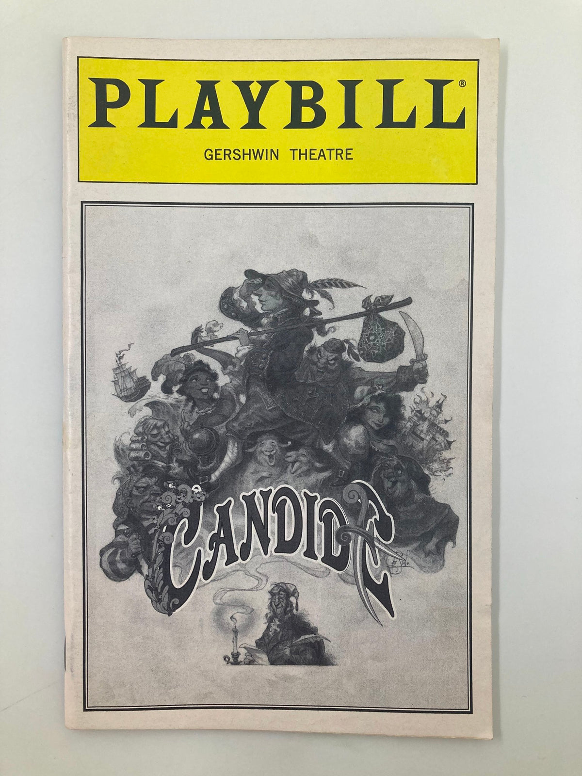 1997 Playbill for Candide at the Gershwin Theatre featuring illustrations and cast highlights, showcasing theatrical history and memorabilia collectibles.