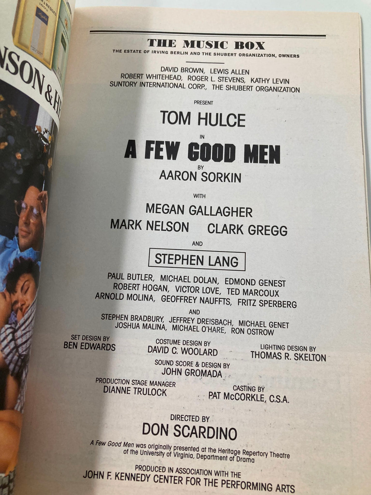 1990 Playbill The Music Box A Few Good Men Tom Hulce, Megan Gallagher