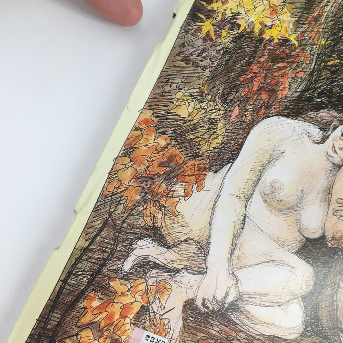 Close-up view of the The New Yorker October 4 1993 magazine cover, illustrating the detailed artwork by Edward Sorel, featuring autumn leaves.