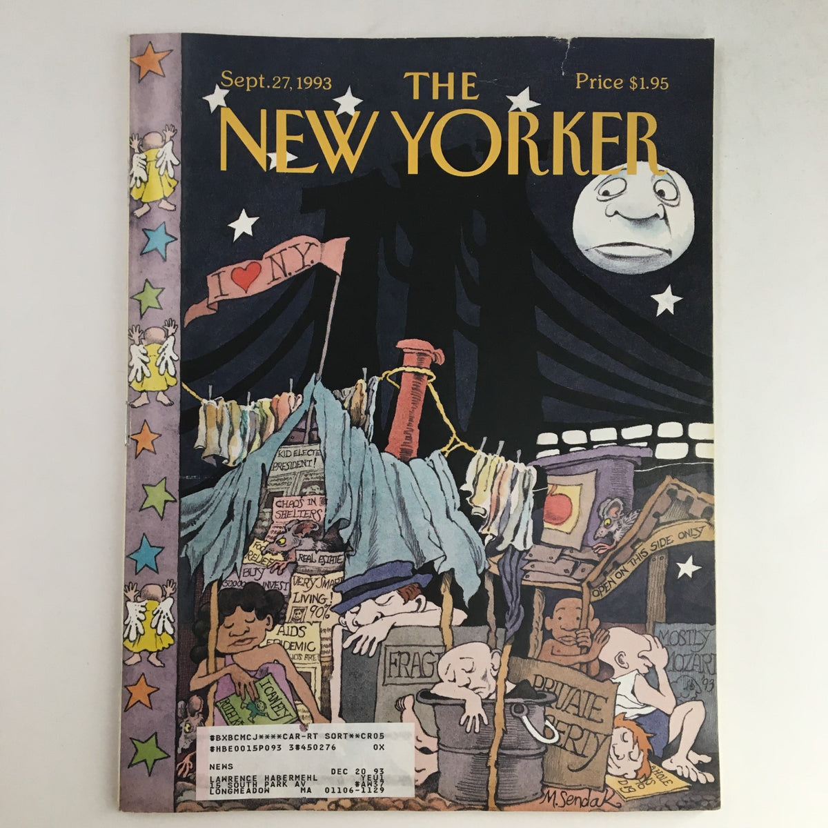 Cover of The New Yorker magazine dated September 27, 1993, featuring artwork by Maurice Sendak, showcasing a scene with characters and a whimsical moon.