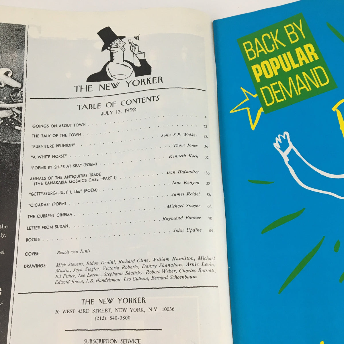 Inside page of The New Yorker July 13 1992 showing the table of contents with various article titles and contributors, reflecting the magazine's esteemed publication history.