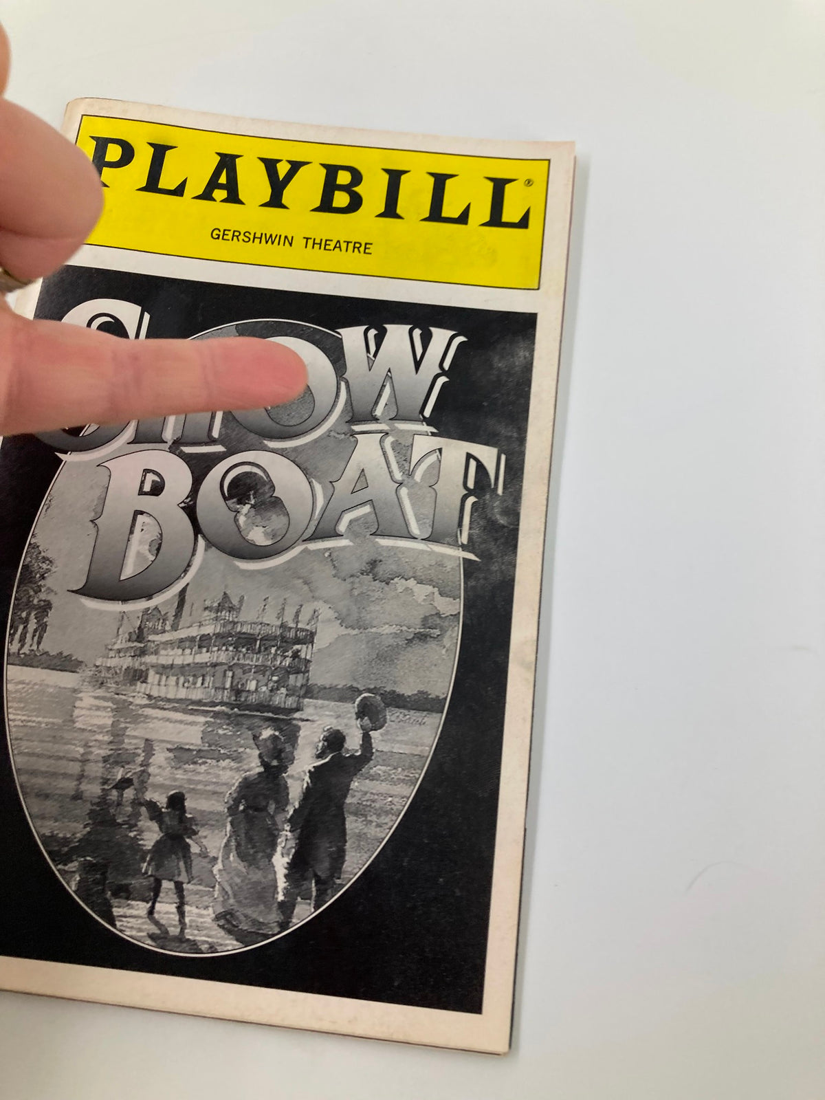 Close-up view of the 1995 Playbill for Show Boat at the Gershwin Theatre, highlighting the title and cover design.