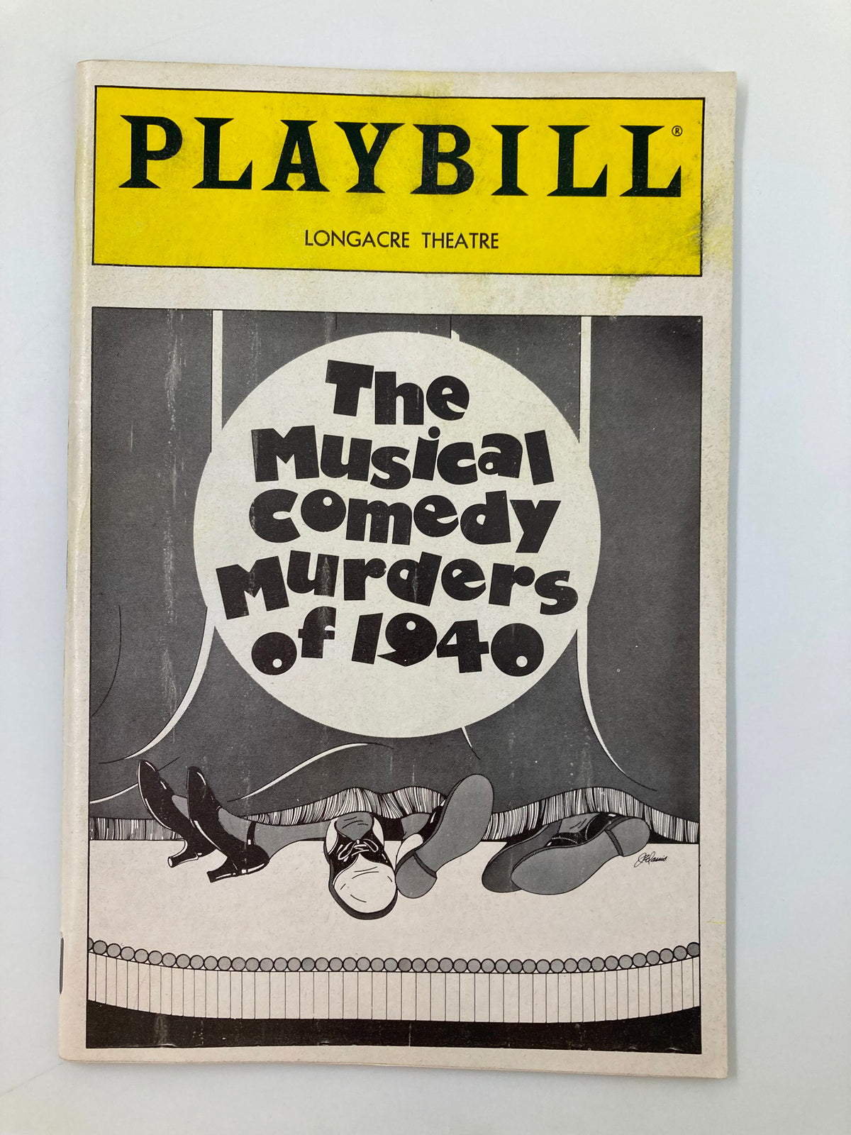1987 Playbill for The Musical Comedy Murders of 1940 at the Longacre Theatre featuring a vintage design and artistic cover.