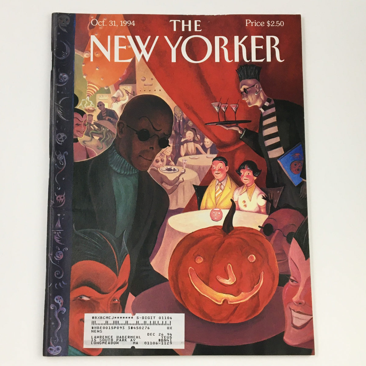 Cover of The New Yorker October 31 1994 featuring artwork by William Joyce, depicting a Halloween theme with a pumpkin and guests in a festive setting.