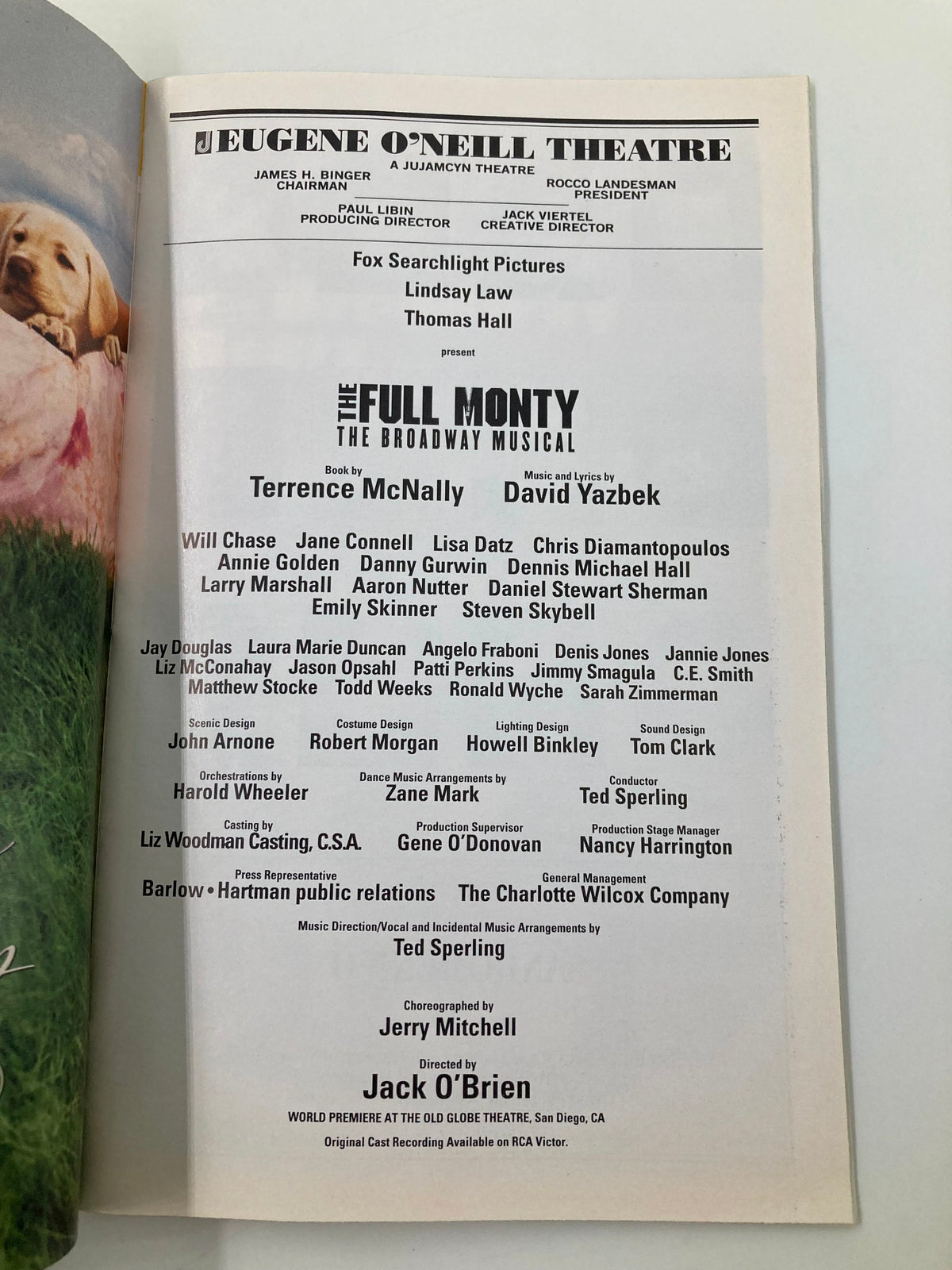 Inside page of the 2002 Playbill for The Full Monty at Eugene O'Neill Theatre listing cast and production credits.