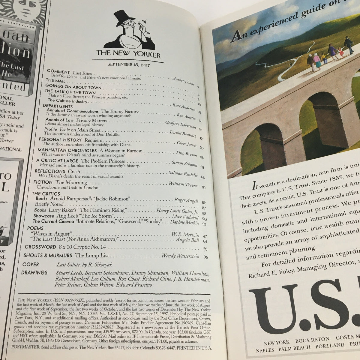 Table of contents from The New Yorker September 15, 1997, showcasing various articles and features, emphasizing the publication's cultural relevance.