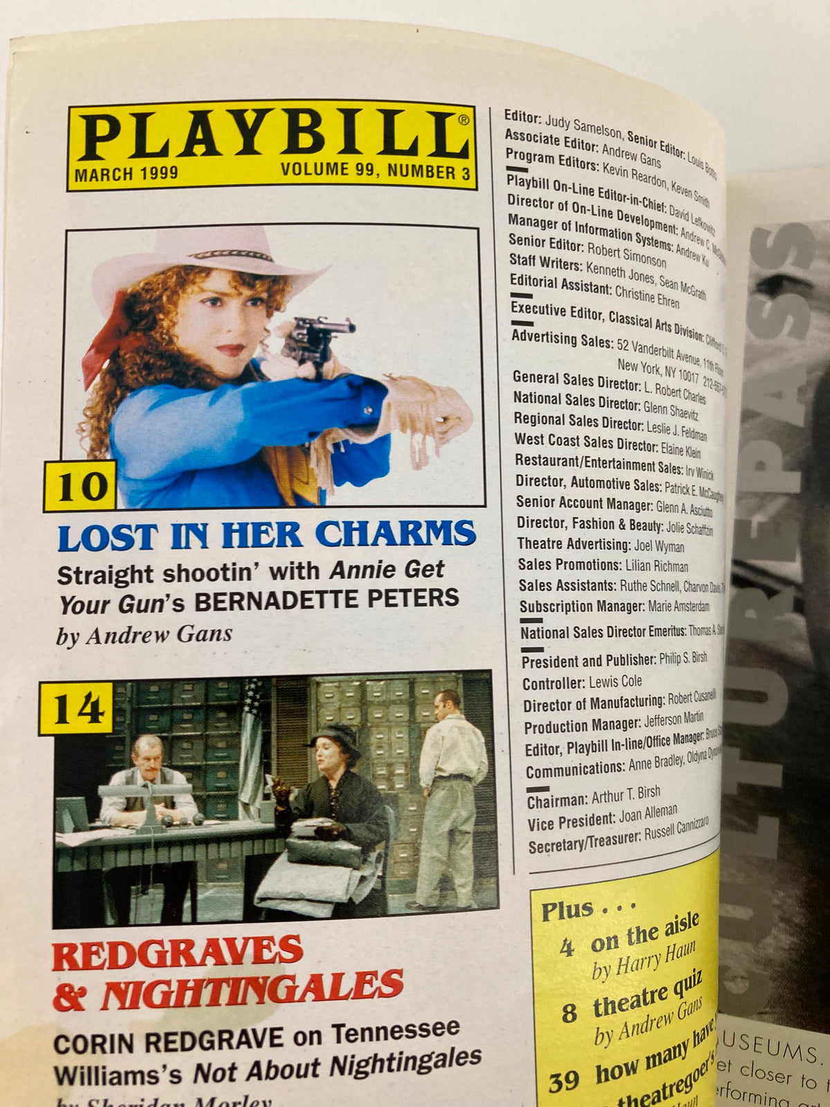 1999 Playbill Lyceum Theatre Night Must Fall highlighting the March 1999 advertisement and feature articles.