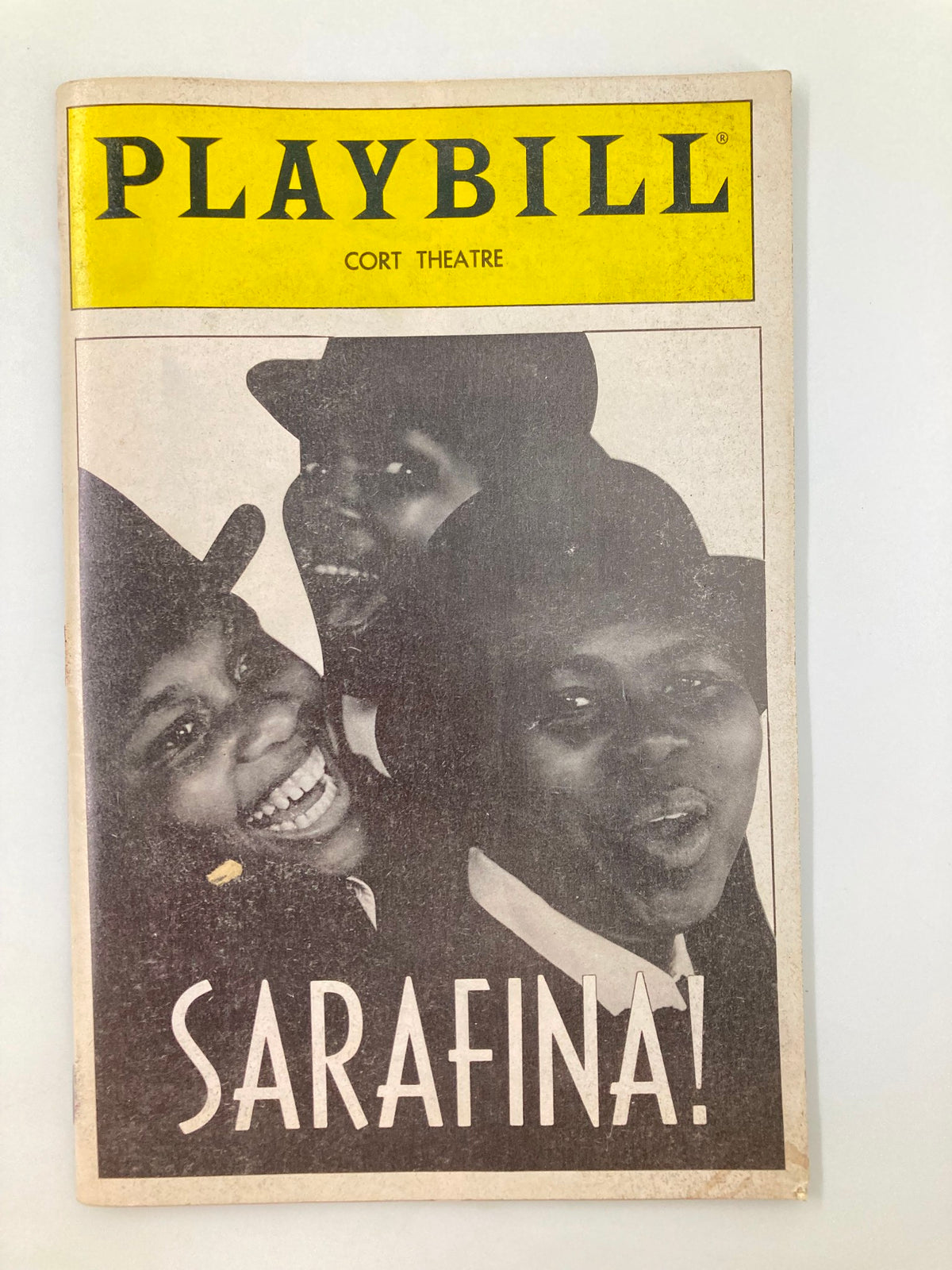 1989 Playbill for Sarafina! at the Cort Theatre featuring original cast members in a striking performance portrait.
