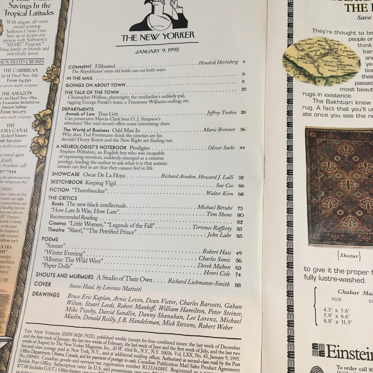 Contents page of The New Yorker January 9 1995 illustrating articles and features inside, including notable sections and authors.