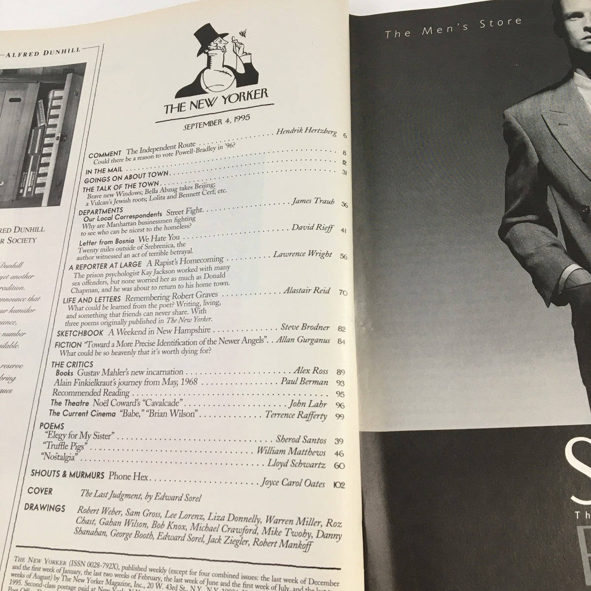 The New Yorker September 4 1995 Table of Contents highlighting featured articles and sketches including a drawing by Edward Sorel.