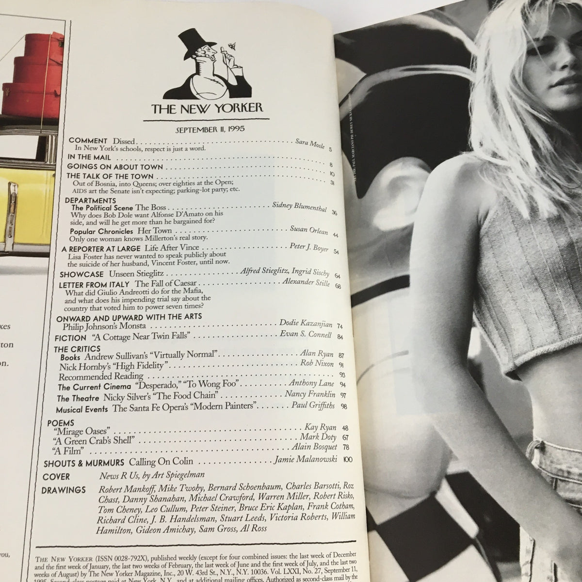 Interior page of The New Yorker September 11 1995 showing the table of contents, detailing various sections and articles of the magazine.