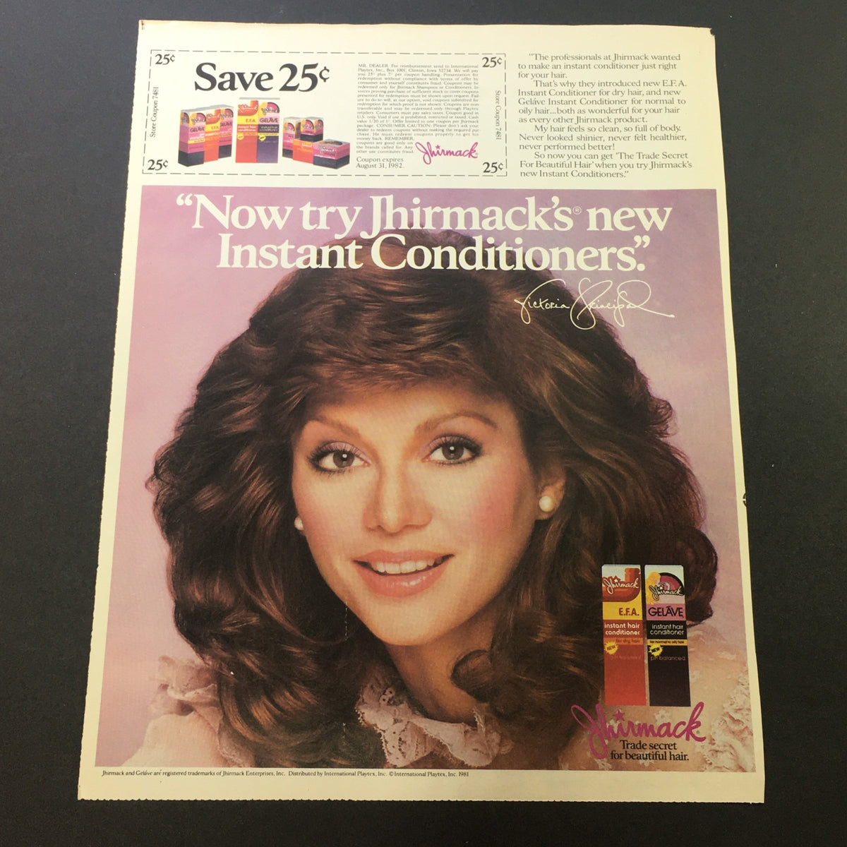 VTG 1982 Golden Grahams The Honey Graham Cereal Sweepstakes Print Ad Coupon featuring a promotional advertisement for Jhiramack's new Instant Conditioners alongside a savings offer.
