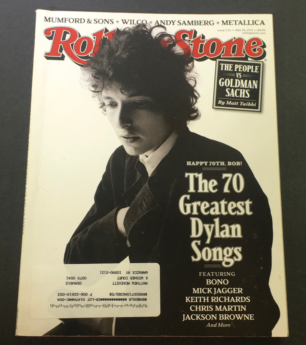 Rolling Stone Magazine Issue 1131 dated May 26, 2011, featuring Bob Dylan and Mick Jagger on the cover, highlighting the 70 greatest Dylan songs.