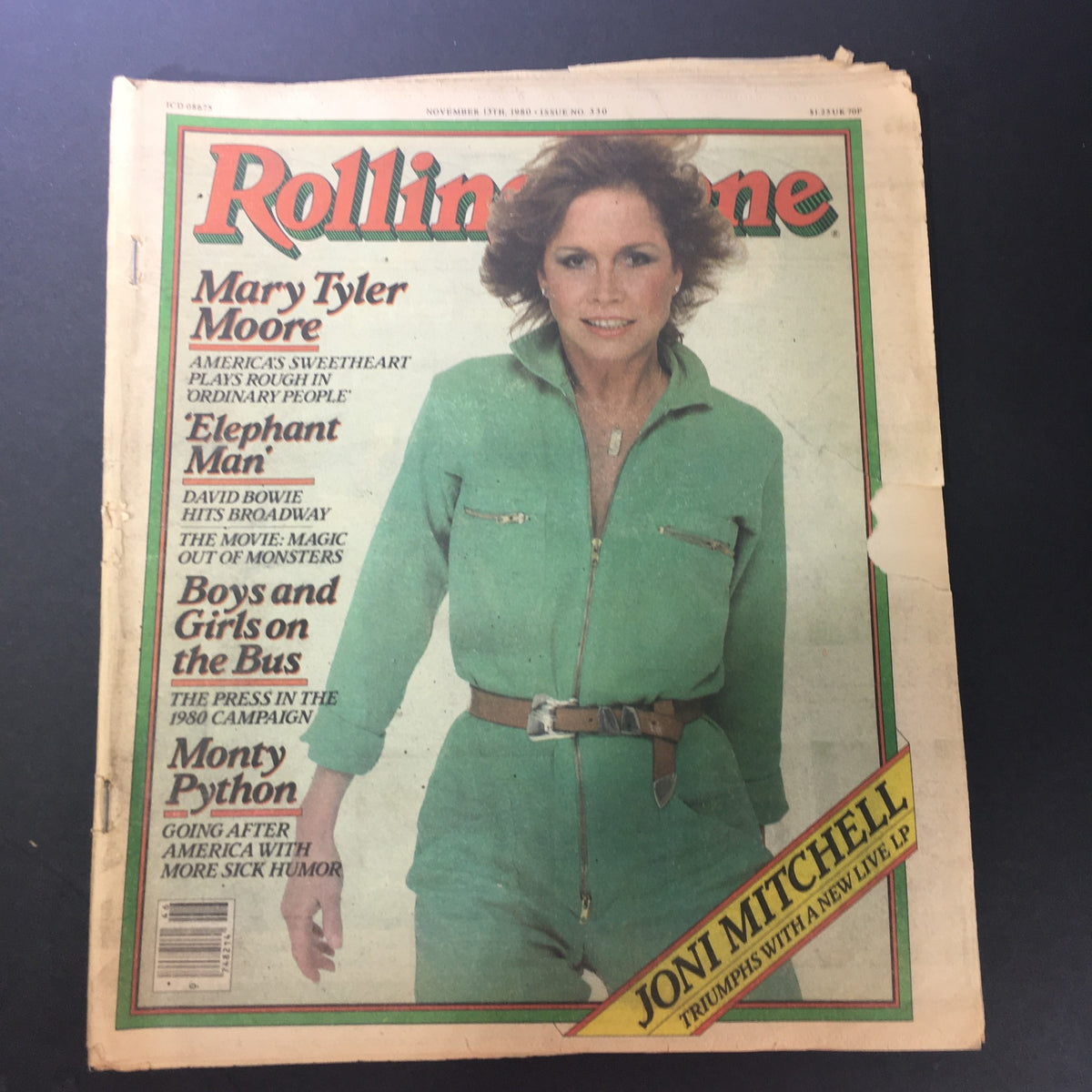 Cover of the VTG Rolling Stone Magazine from November 13, 1980 featuring Joni Mitchell, with additional features on Mary Tyler Moore and David Bowie.