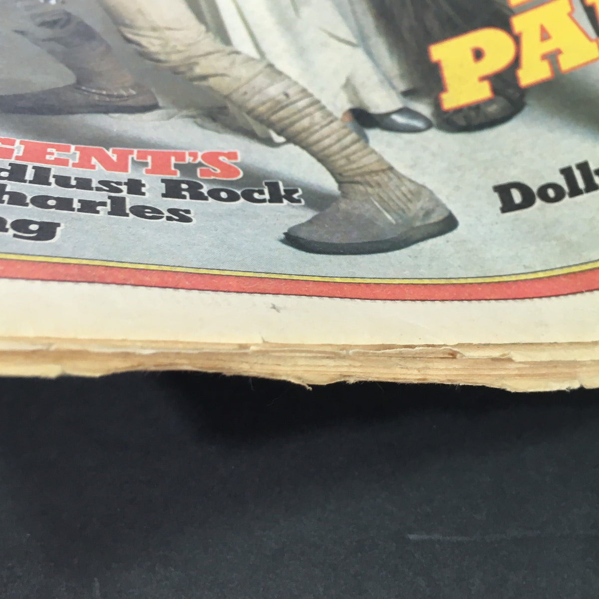 Close-up view of the bottom corner of the August 25, 1977 Rolling Stone Magazine, highlighting details and wear, representative of vintage magazine collectibles.