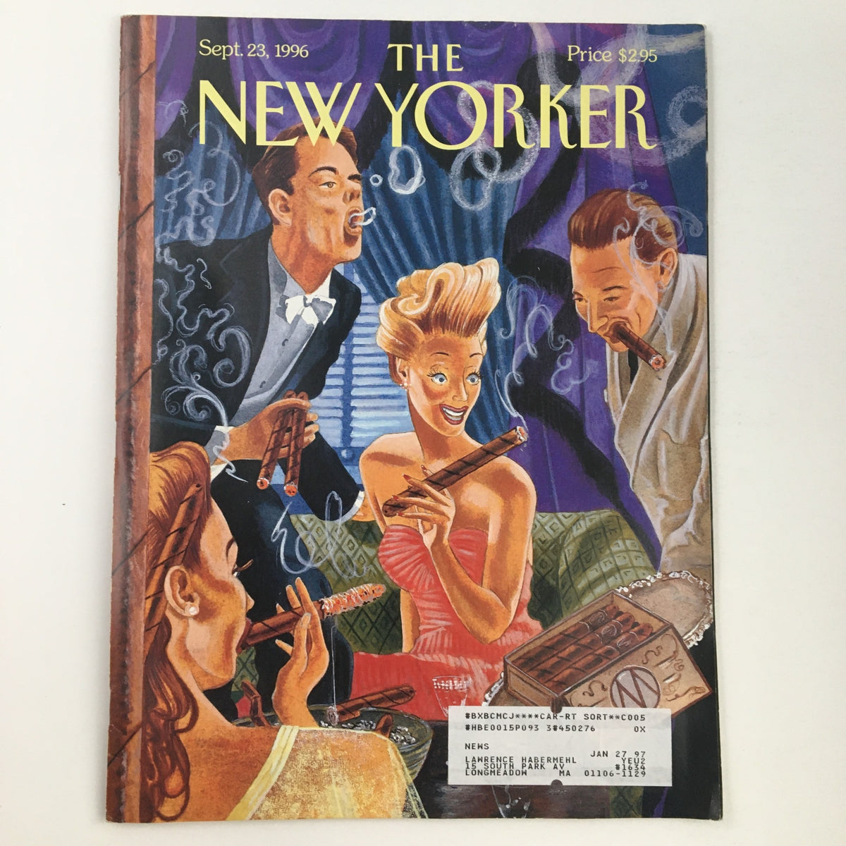Cover of The New Yorker September 23 1996 featuring an illustrated scene with elegantly dressed characters enjoying cigars, designed by M. Scott Miller.