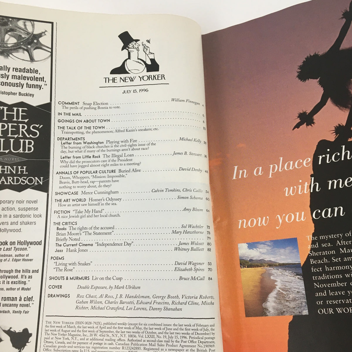 Interior page of The New Yorker July 15 1996 showing the table of contents and articles.