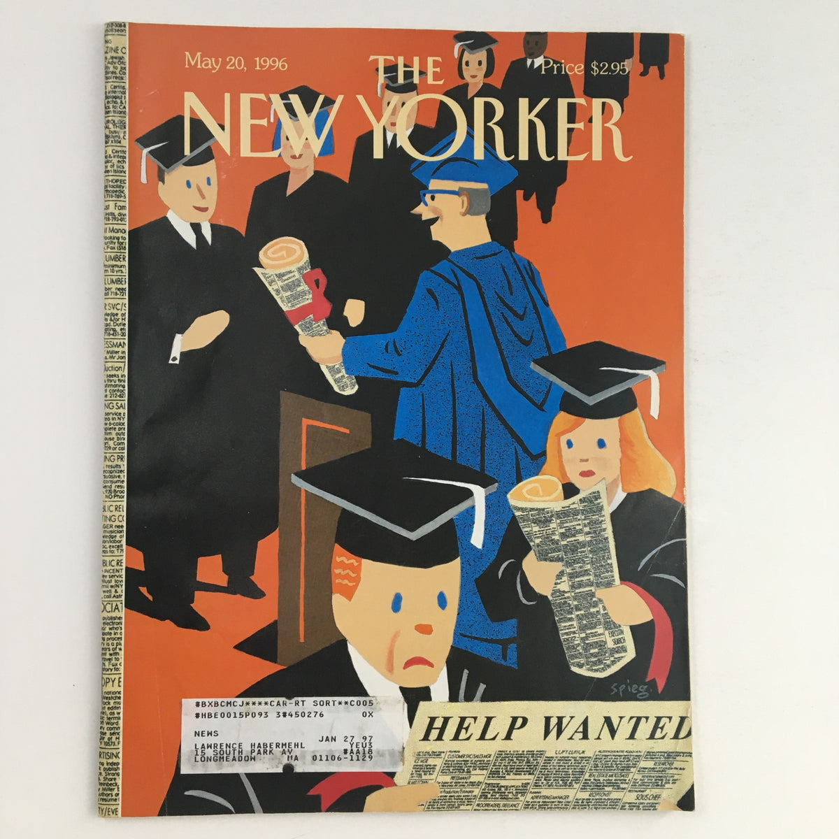 Cover of The New Yorker May 20, 1996, featuring a theme illustration by Art Spiegelman, depicting a graduation ceremony with graduates in caps and gowns.