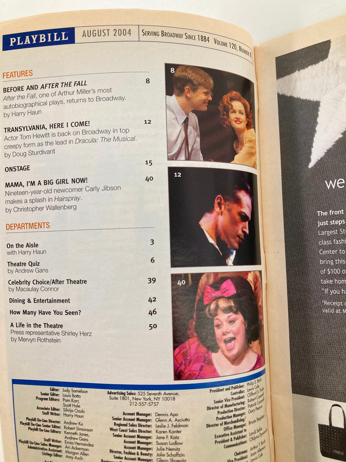 2004 Playbill featuring scenes from Hairspray starring Carly Jibson and Michael McKean, showcasing the vibrant theatre production.