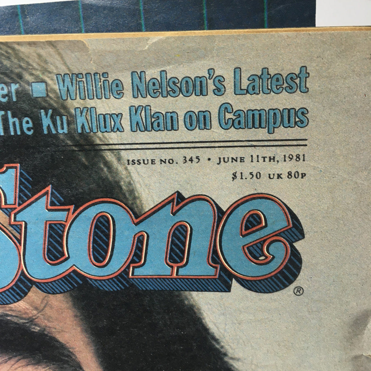 Top section of the vintage Rolling Stone magazine cover from June 11, 1981, displaying the issue number and feature titles, including the article about James Taylor by Timothy White.