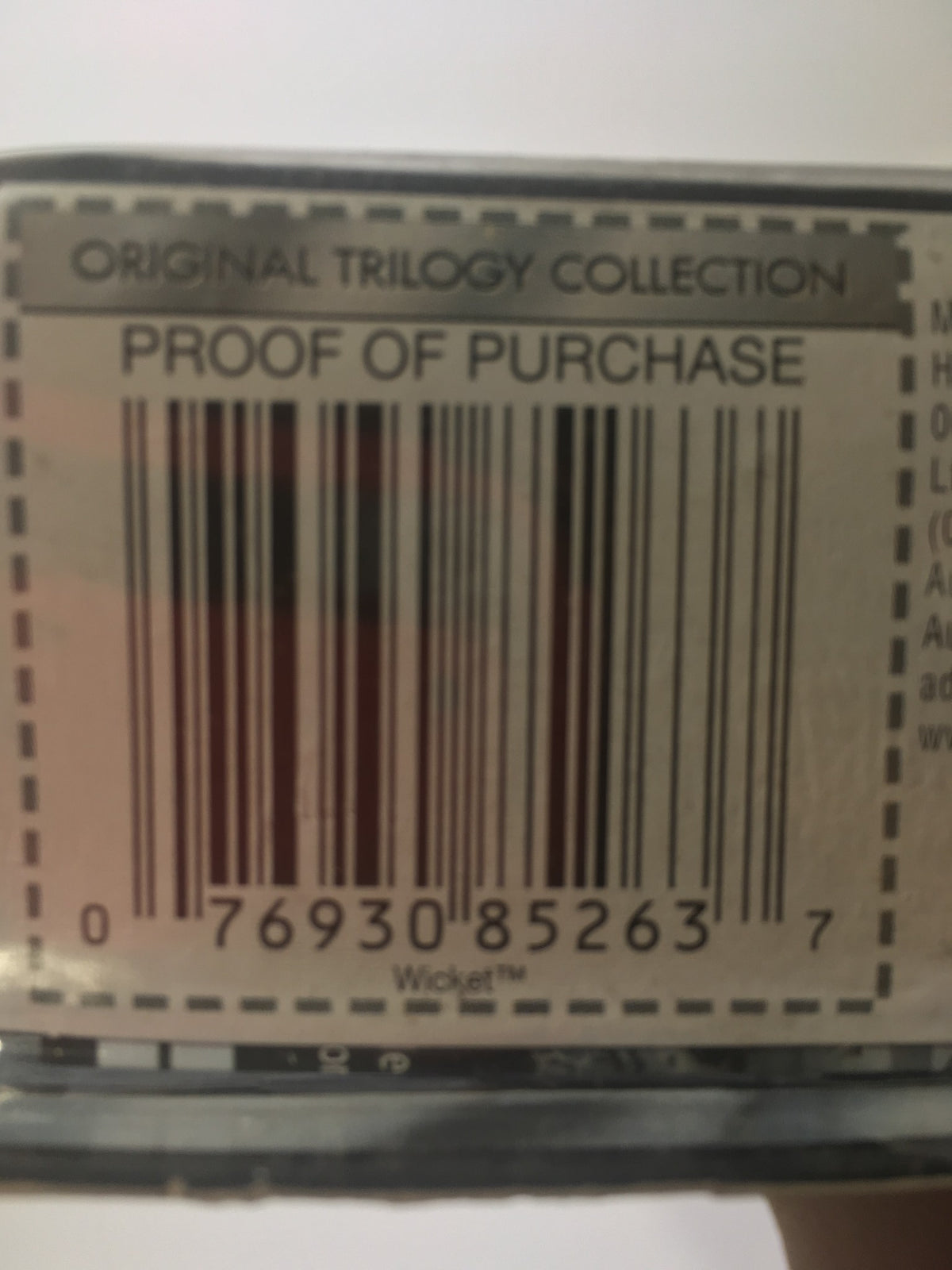 Barcode from the Star Wars Original Trilogy Collection OTC Wicket #17, featuring 'PROOF OF PURCHASE' label.