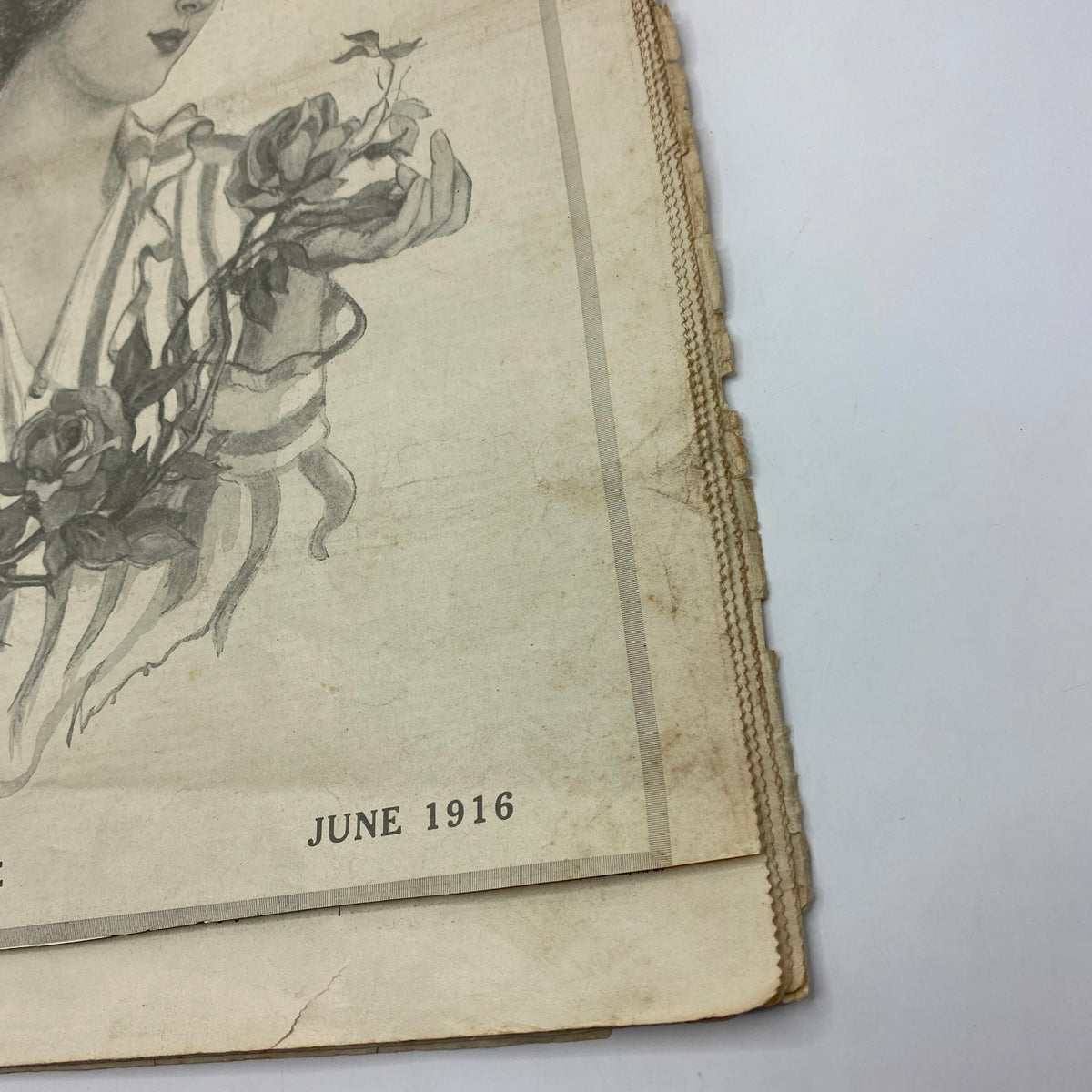 Cover detail of VTG The American Woman Magazine June 1916 featuring vintage illustrations and roses.