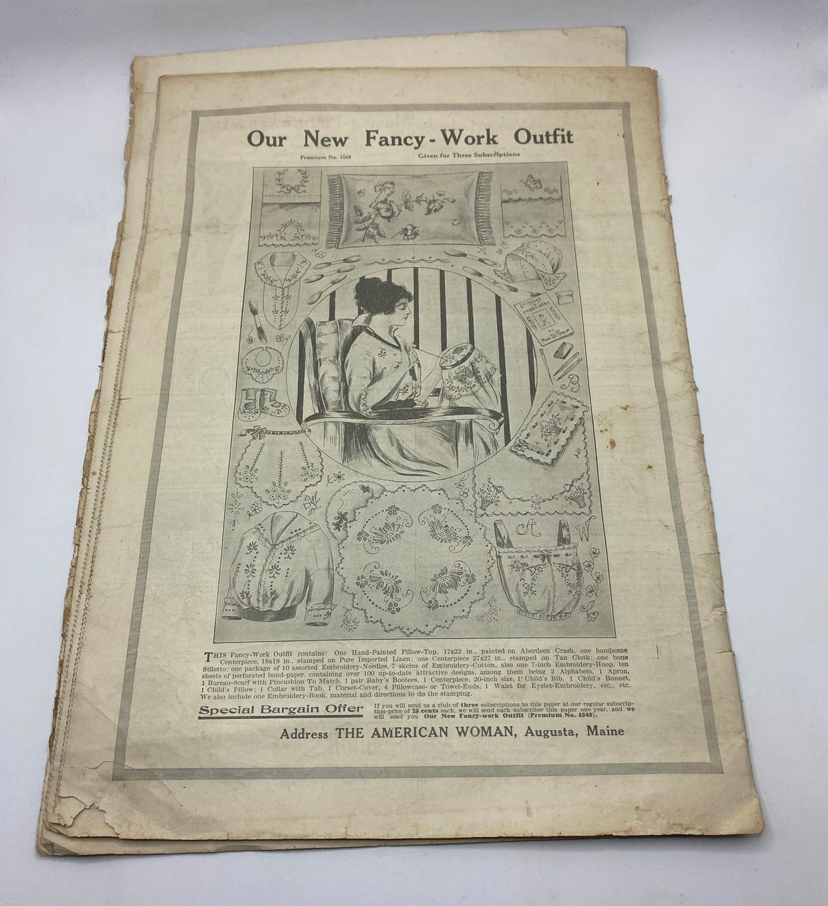 Cover page of VTG The American Woman Magazine June 1916, presenting an advertisement for sewing and craft supplies, reflecting the vintage style and themes prevalent in the era.