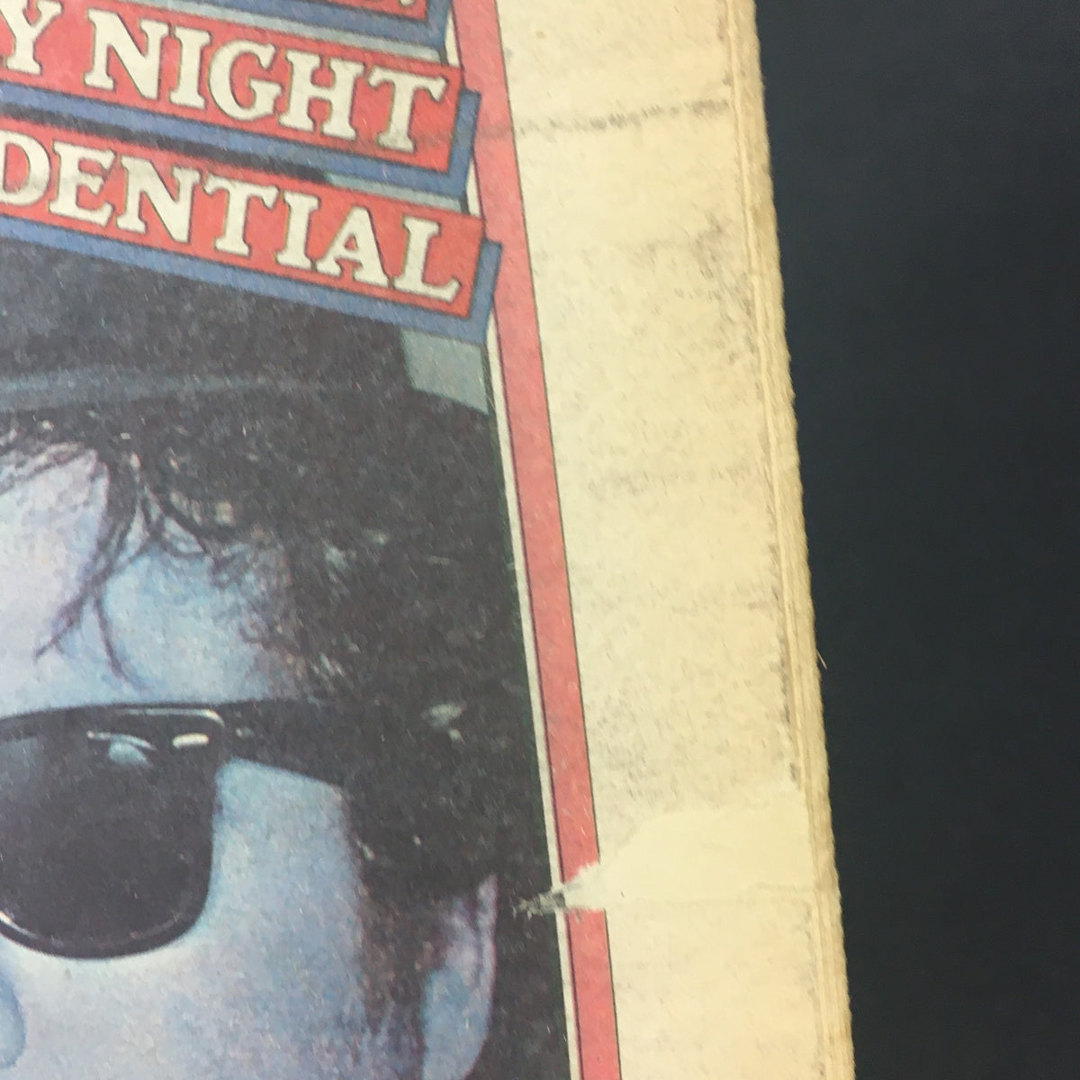 Edge detail of the Vintage Rolling Stone magazine February 22, 1979, with a noteworthy part of the cover text, associated with the Blues Brothers, indicating its age and collectible status.