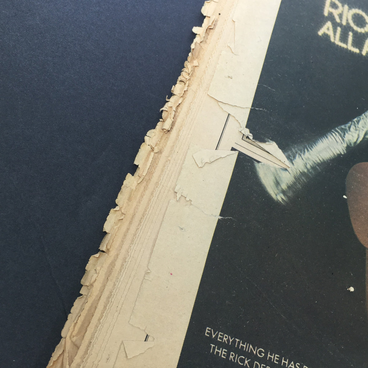 Detailed view of the pages of VTG Rolling Stone Magazine May 23 1974 illustrating wear along the edges, further emphasizing its historical significance in music culture.