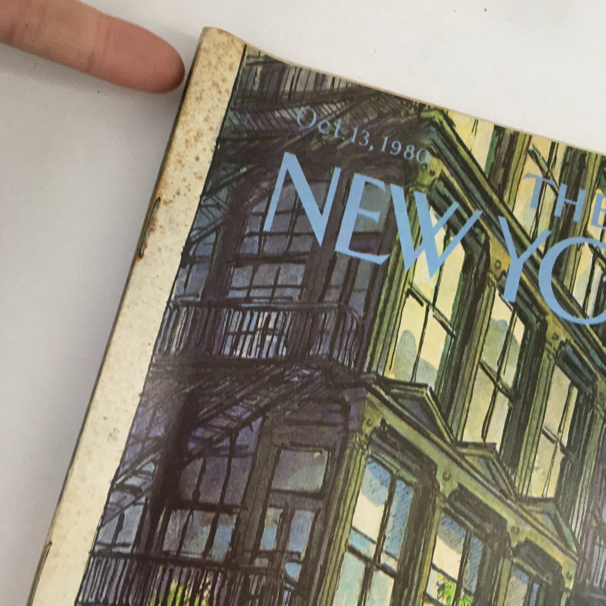 Close-up view of the cover of The New Yorker Magazine October 13, 1980, highlighting the intricate artistic details and the title by Arthur Getz.
