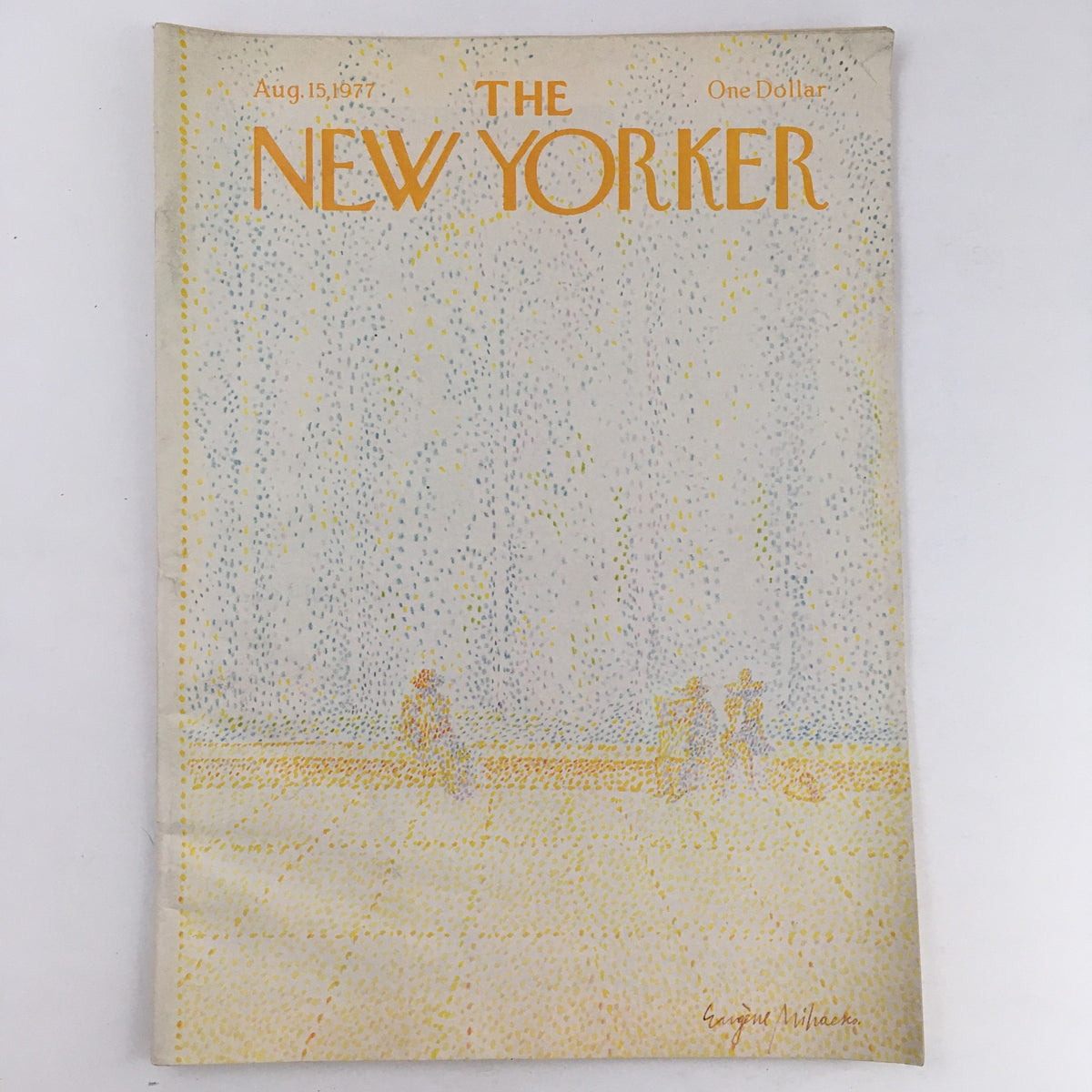The New Yorker Magazine August 15 1977 cover featuring theme art by Eugene Mihaesco with subtle colors and abstract figures.
