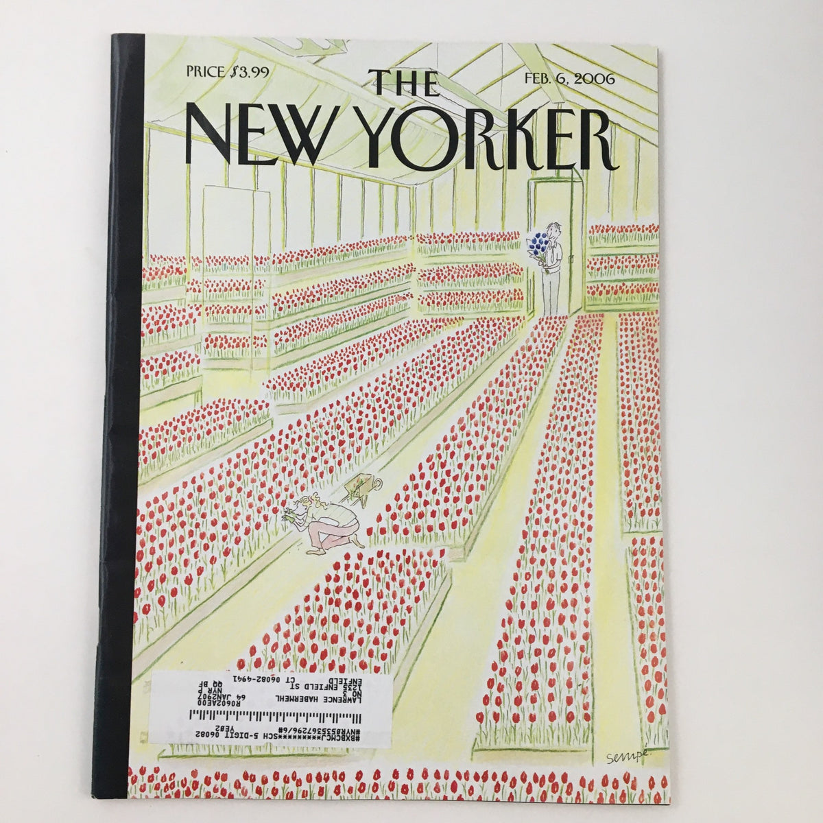 The New Yorker February 6 2006 Full Magazine featuring cover art by J. J. Sempé, depicting a colorful field of tulips, reflecting the vibrant urban culture of New York City.