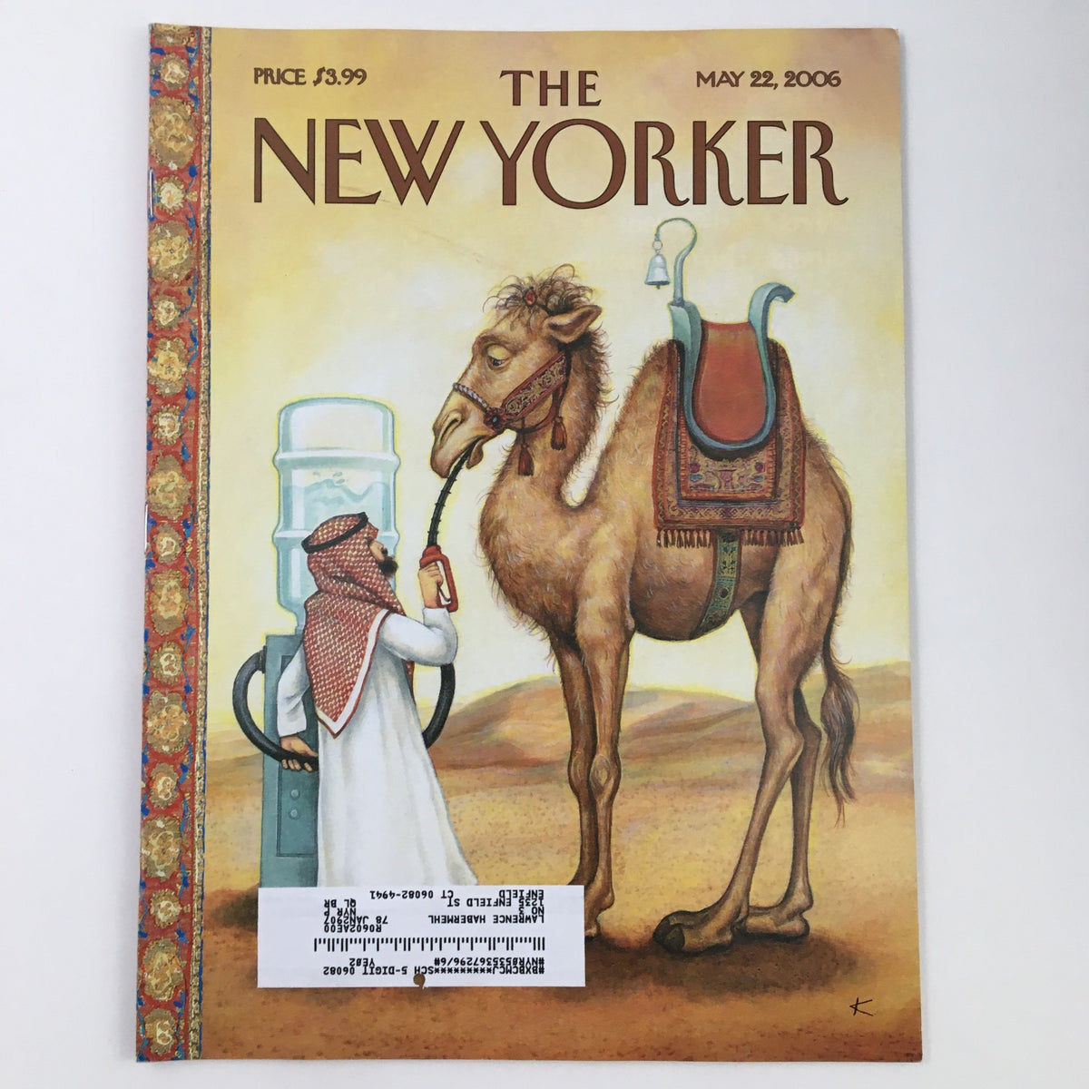 Cover of The New Yorker May 22 2006 featuring artwork by Anita Kunz, depicting a camel and a man in traditional attire, highlighting the magazine's unique theme.