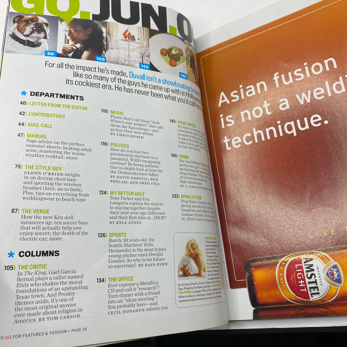 Interior page of GQ Magazine June 2006 displaying various departments and columns, highlighting articles and features relevant to fashion and entertainment.