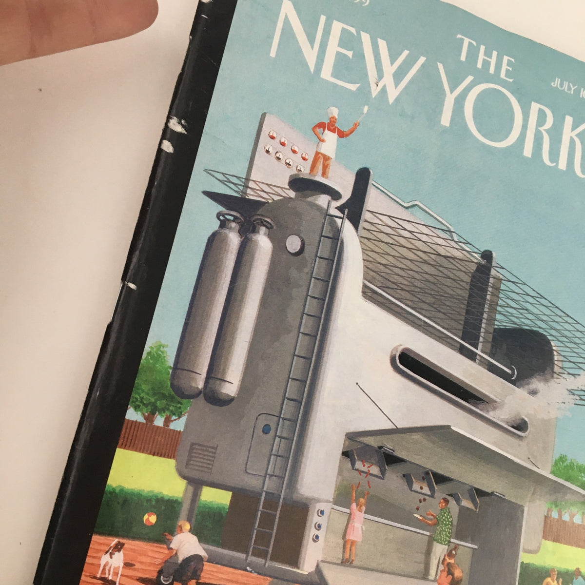 Detailed view of The New Yorker Magazine July 10 2006 cover by Bruce McCall, highlighting the creative theme art, including elements of outdoor leisure and whimsical design.