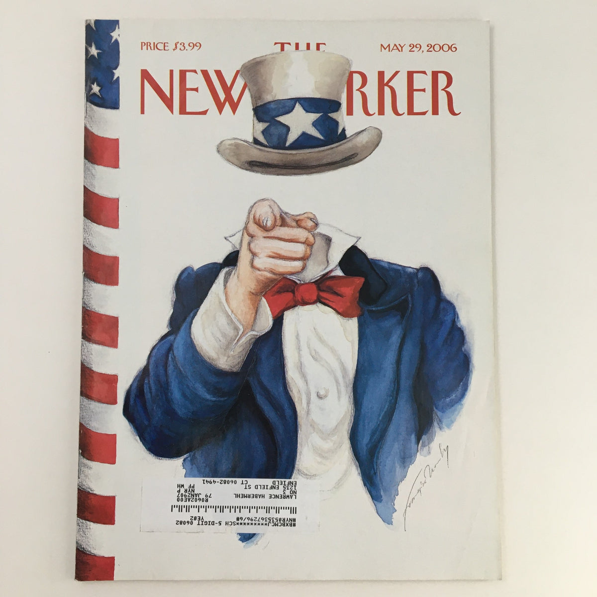 The New Yorker Magazine May 29 2006 Theme Art Cover by Francoise Mouly featuring a patriotic Uncle Sam illustration, emphasizing cultural significance and artistic expression.