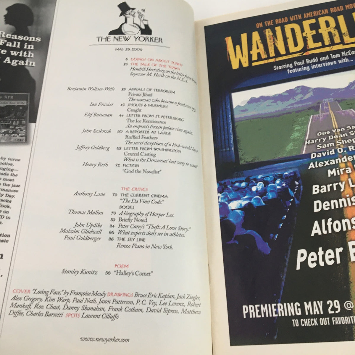 Inside view of The New Yorker Magazine May 29 2006, showcasing the table of contents and featured articles, reflecting its literary depth and diverse coverage.