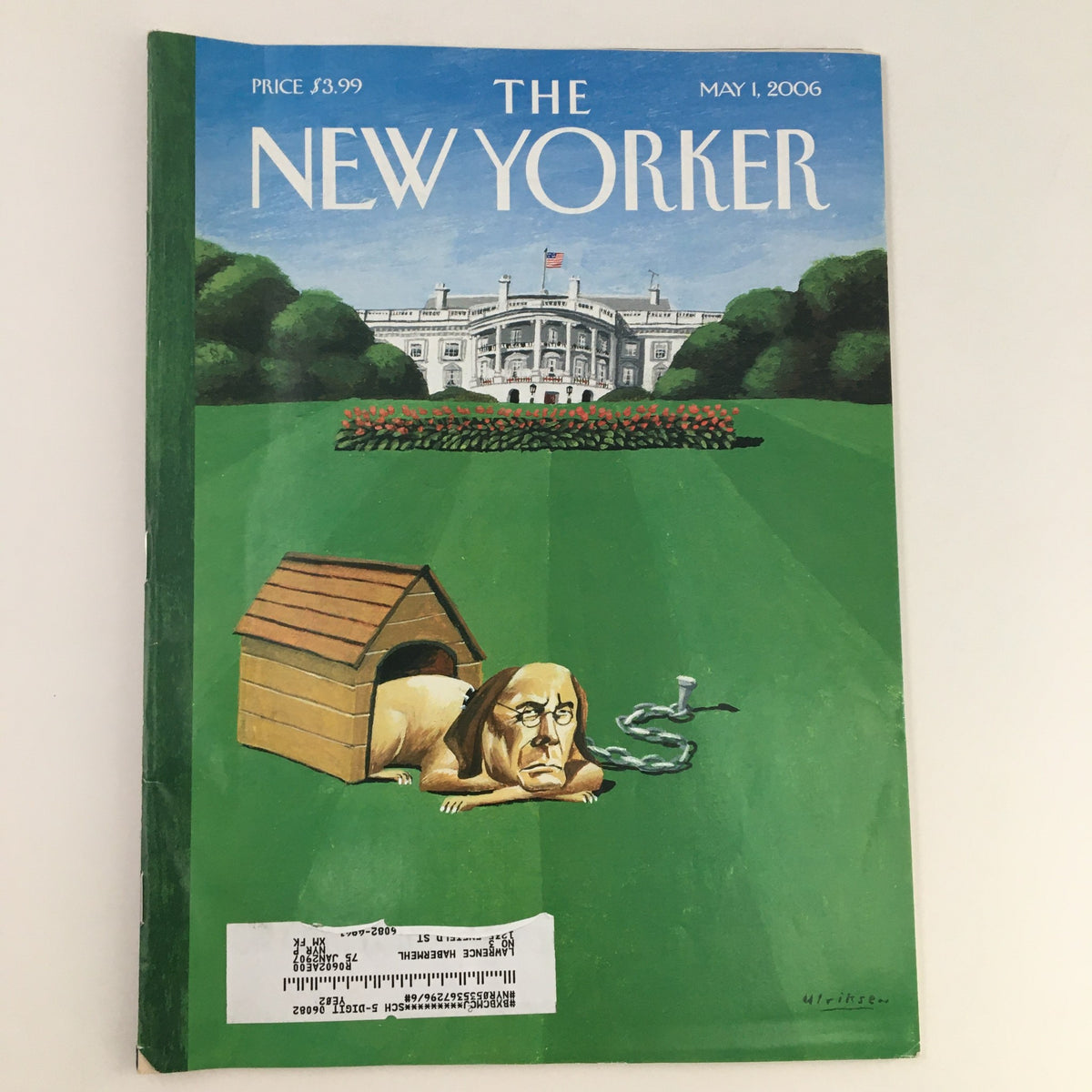 The New Yorker Magazine May 1 2006 Theme Art Cover by Mark Ulriksen showcasing a depiction of the White House garden with a humorous twist featuring a dog and a snake.