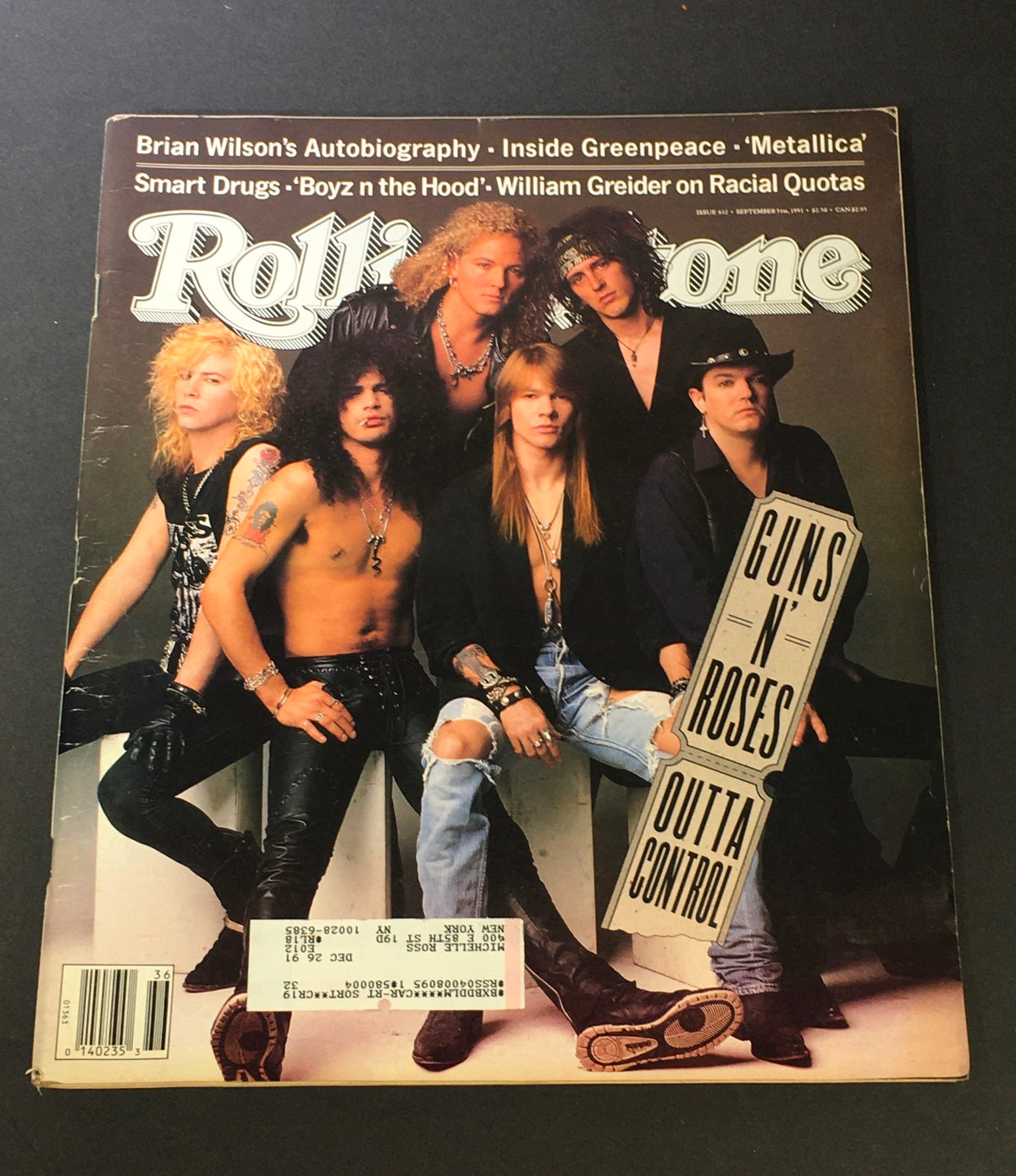 Vintage Rolling Stone Magazine September 5, 1991 featuring Guns N' Roses band members on the cover, highlighting Axl Rose.