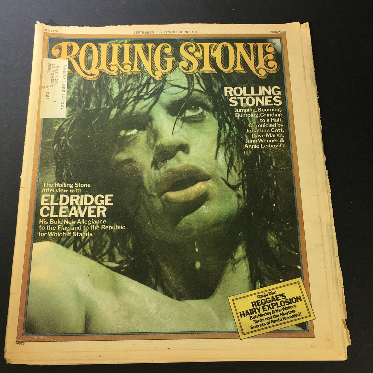 VTG Rolling Stone Magazine September 11 1975 cover featuring Eldridge Cleaver and a Ganja Din tribute, showcasing a significant piece of cultural history.