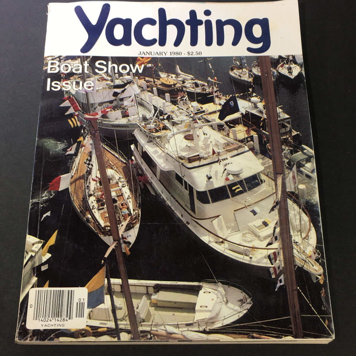Cover of VTG Yachting Magazine January 1980 featuring a vibrant image of boats at a marina, highlighting the Boat Show Issue.