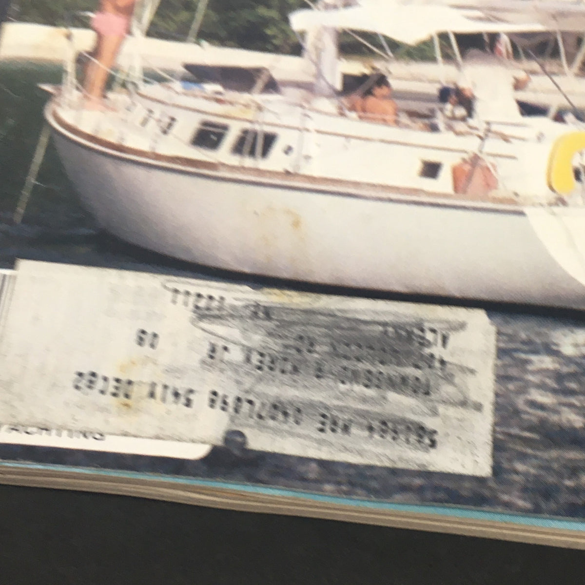 Detail of the Vintage Yachting Magazine August 1980 showing a price tag and part of the sailboat image, emphasizing its collectible nature.