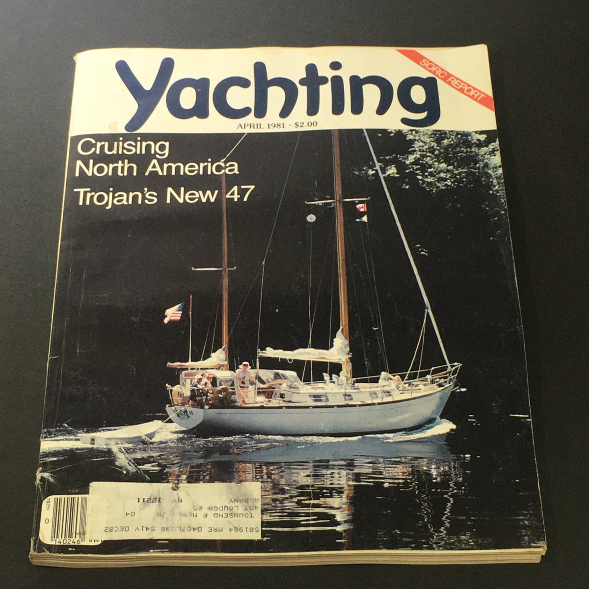 Cover of Yachting Magazine from April 1981 featuring the title 'Cruising North America in Trojan's New 47' with a sailboat on a serene water background.