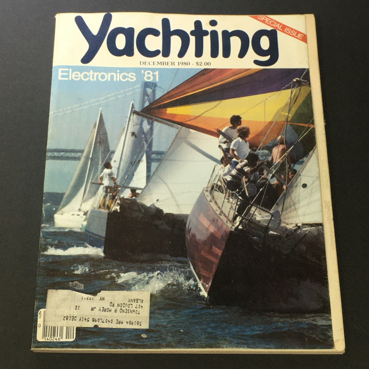Cover of Yachting Magazine December 1980 featuring yachting boats and the title 'Electronics in 1981.' This vintage issue explores advancements in marine electronics and navigation techniques.