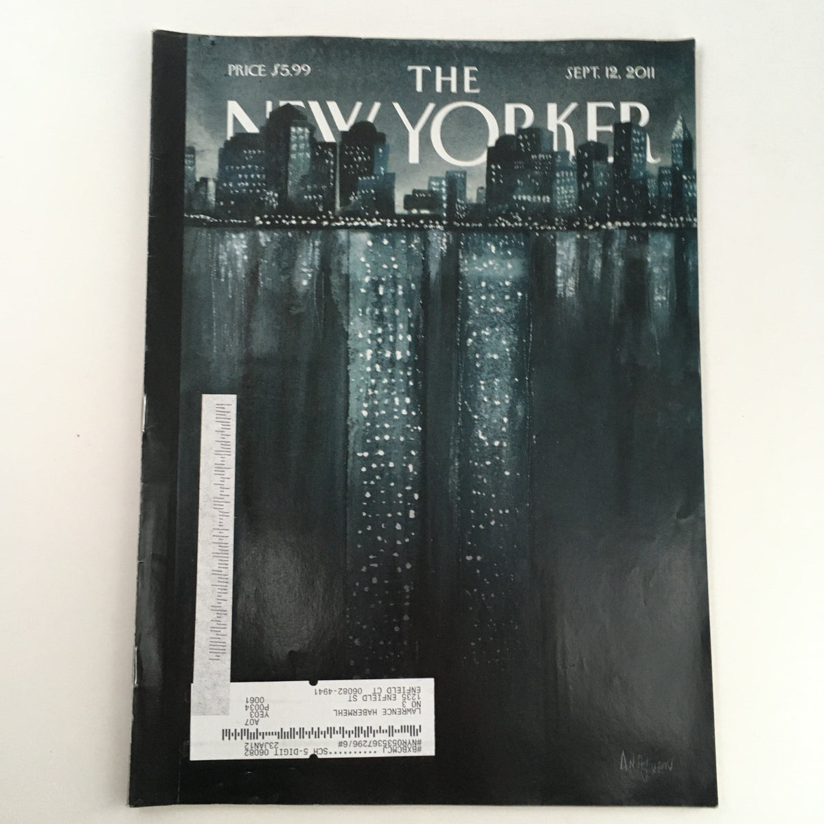 Cover of The New Yorker Magazine from September 12, 2011, featuring theme art by Ana Juan, showcasing a city skyline with water reflections, ideal for collectible magazine enthusiasts.