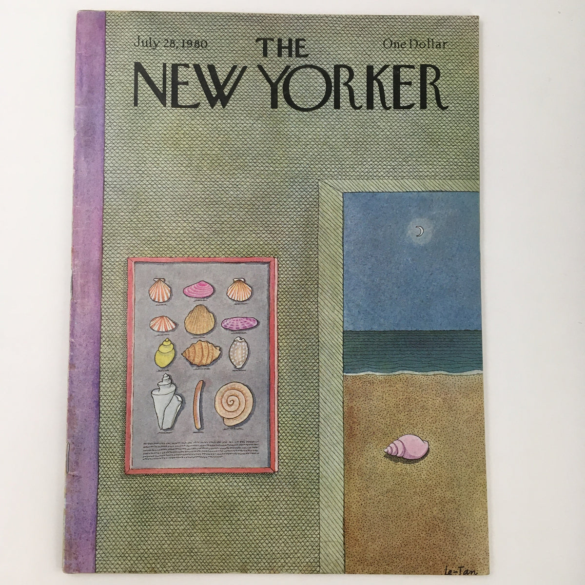 The New Yorker Magazine July 28 1980 Theme Art Cover by Pierre Le-Tan featuring colorful depictions of seashells and a beach scene.