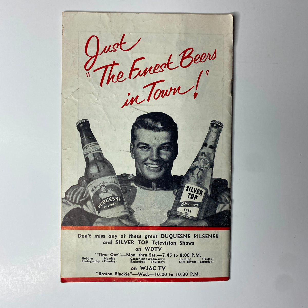 Advertisement page from TV Digest Magazine February 21, 1953 promoting Duquesne Pilsener and Silver Top beers, paired with Pittsburgh television listings.